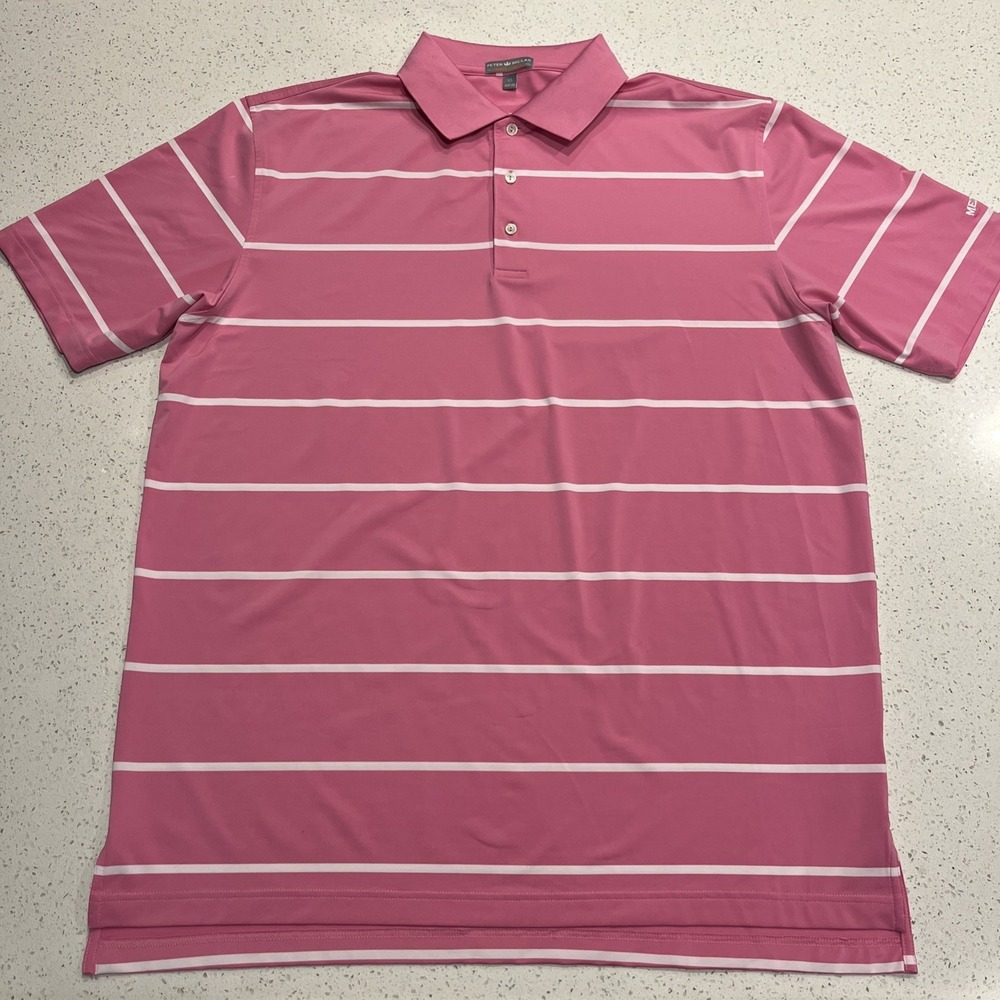 Peter Millar Golf Polo Shirt Mens XL Pink Stripes Southern Comfort Short Sleeve